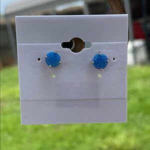 Sterling Silver Round Blue Lab Opal Stud Earrings